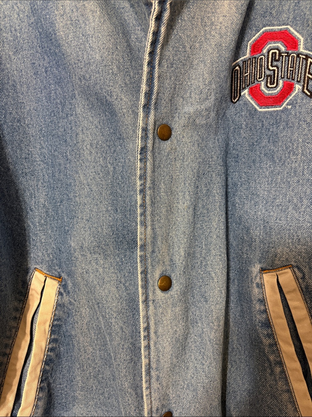 Vintage Ohio State Buckeyes Denim Varsity Bomber Jacket Large NCAA Y2K - Picture 4 of 8